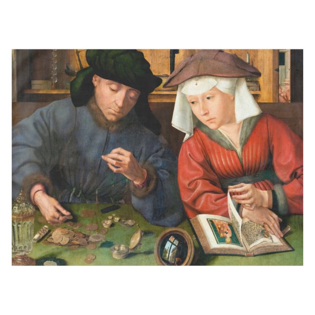 Quentin Matsys - The Moneylender and His Wife Tablecloth (Front (Horizontal))