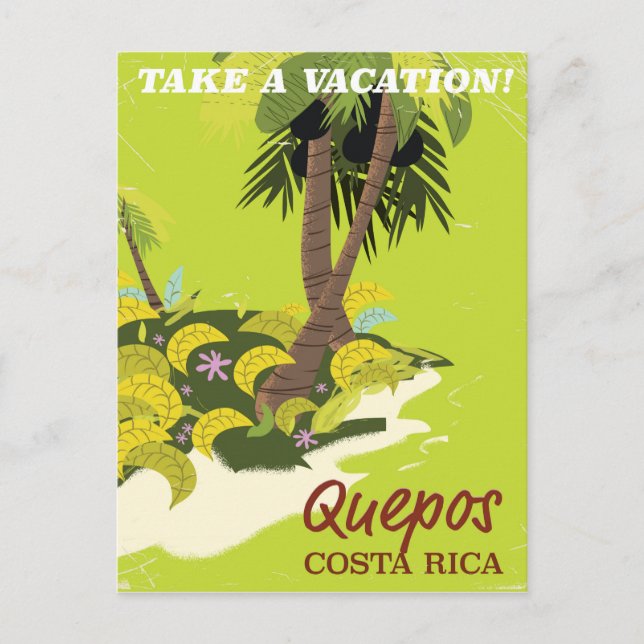 Quepos Costa rican vintage style travel poster Postcard (Front)