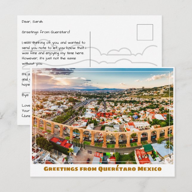 Querétaro Mexico Aqueduct Wide View Postcard (Front/Back)
