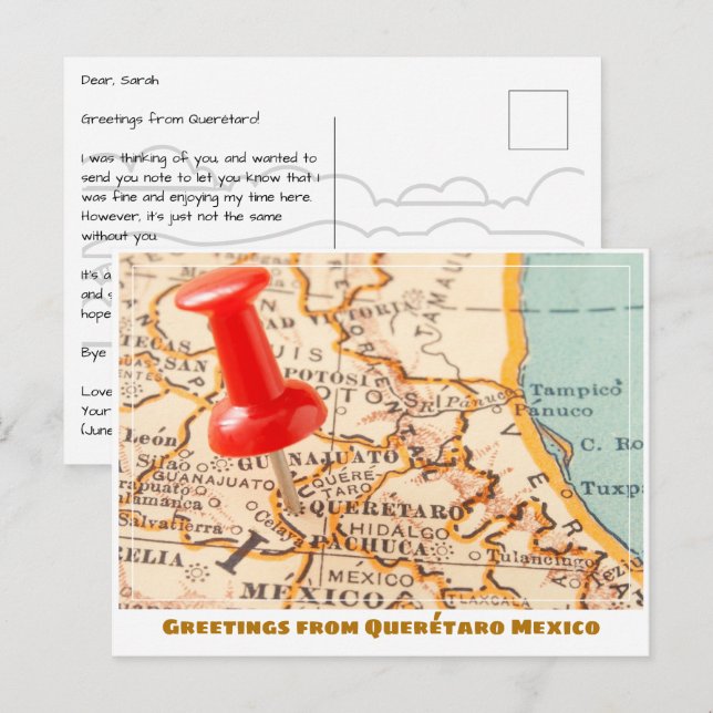 Querétaro Mexico Map Postcard (Front/Back)