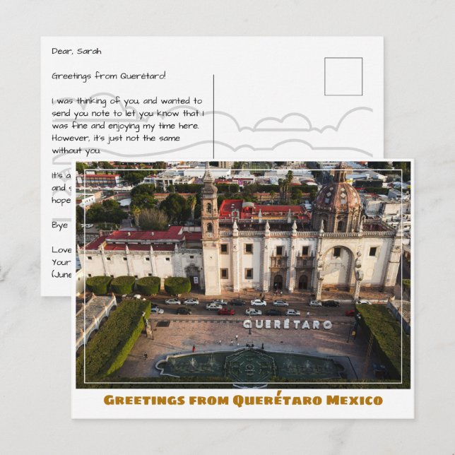 Querétaro Mexico Sign and Courtyard Postcard (Front/Back)