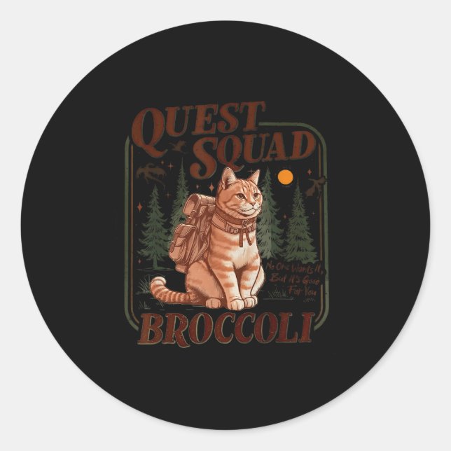 Quest Fantasy Squad Broccoli Funny Cat  Classic Round Sticker (Front)