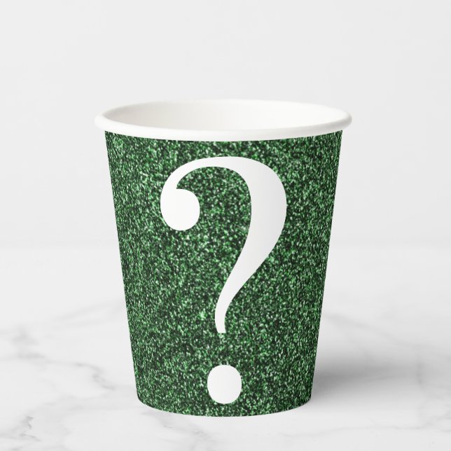 Question Mark Christmas Party Green Glitter Paper Cups (Front)
