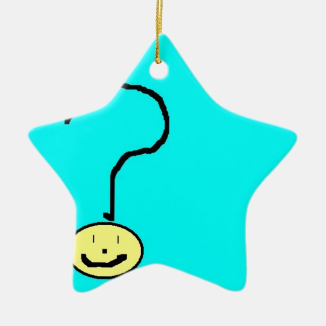 question mark emoji, digital art by kids :) ceramic tree decoration (Front)