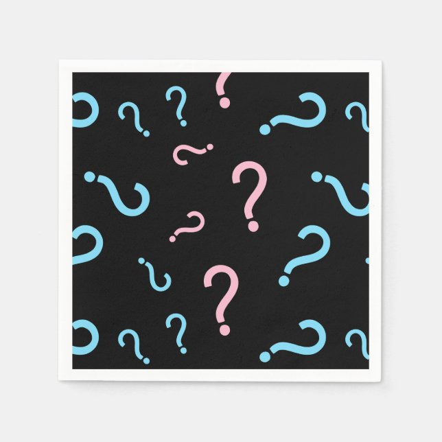 Question Mark Gender Reveal Black Napkin (Front)
