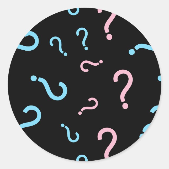 Question Mark Gender Reveal Party Black Classic Round Sticker (Front)