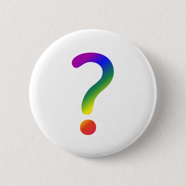Question mark rainbow 6 cm round badge (Front)