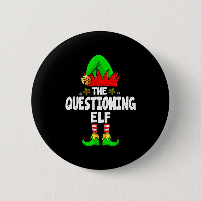 Questioning Elf Group Christmas Funny Pajama Party 6 Cm Round Badge (Front)