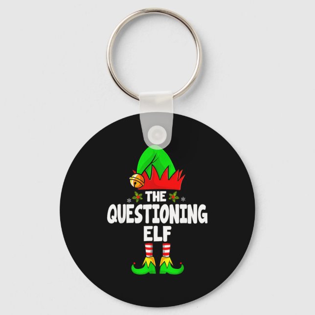 Questioning Elf Group Christmas Funny Pajama Party Key Ring (Front)