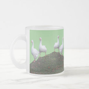 Queue Uped Cute Geese Green Frosted Glass Mug