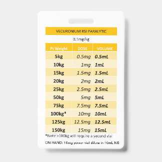 Quick Dosing RE: Vecuronium & Rocuronium Paralysis ID Badge