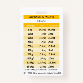Quick Dosing RE: Vecuronium & Rocuronium Paralysis ID Badge