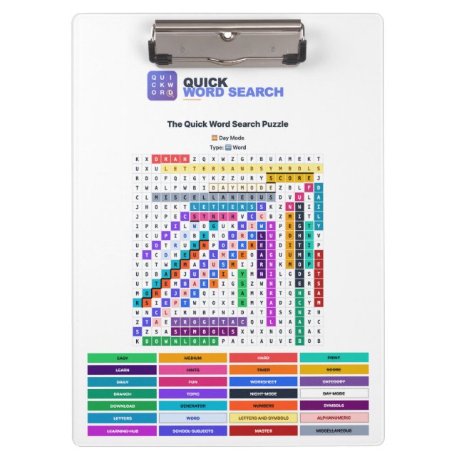 Quick Word Search — Day Mode Notebook Clipboard (Front)