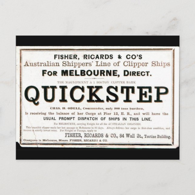 Quickstep Clipper sailing ships 1859 Postcard (Front)