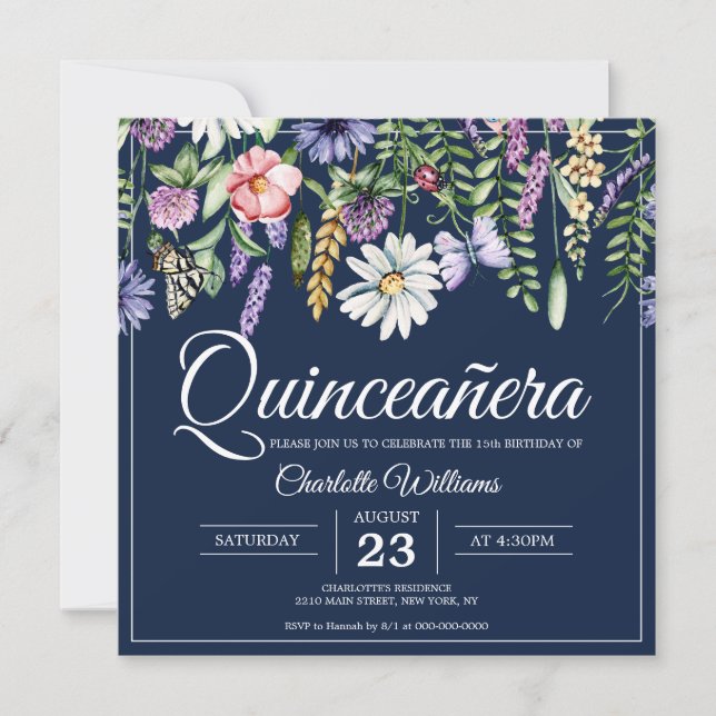 Quicneañera Elegant Wildflowers 15th Birthday Invitation (Front)