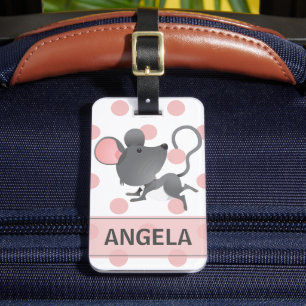 Quiet as a Mouse Cute Polka Dots Personalised Luggage Tag