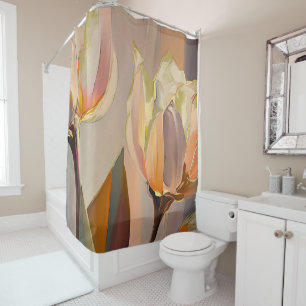 Quiet Bloom – Abstract Tulips In Soft Gold Shower Curtain