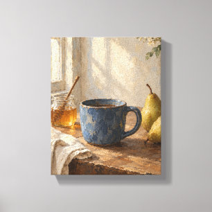 Quiet Breakfast with a Blue Cup Rustic Still Life Canvas Print