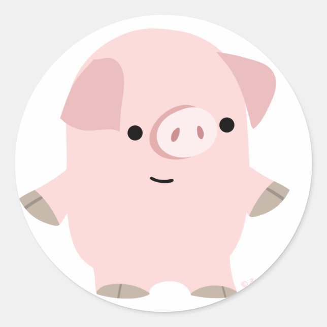 Quiet Cartoon Pig round sticker (Front)