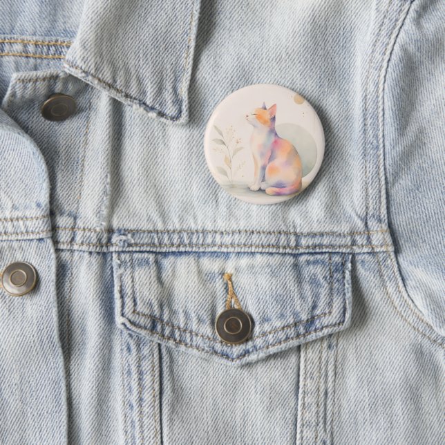 Quiet Cat in Moonlight 6 Cm Round Badge (In Situ)
