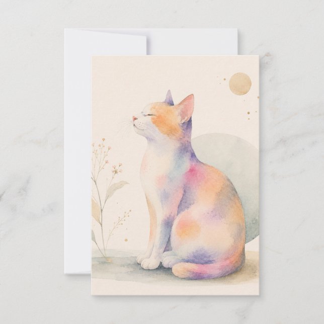 Quiet Cat in Moonlight – Dreamy Cat Greeting Card (Front)