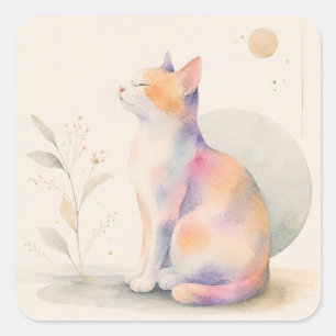 Quiet Cat in Moonlight Square Sticker