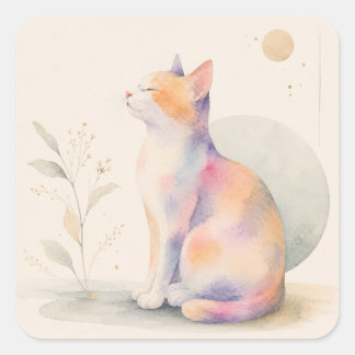 Quiet Cat in Moonlight Square Sticker