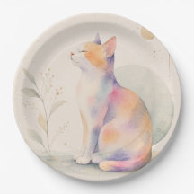 Quiet Cat in Moonlight – Watercolor Paper Plate