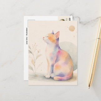 Quiet Cat in Moonlight – Watercolor Postcard