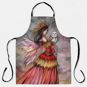 Quiet Ember Fairy and Owl Fantasy Art Apron