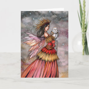 Quiet Ember Fairy and Owl Fantasy Art Card