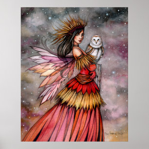Quiet Ember Fairy and Owl Fantasy Art Poster