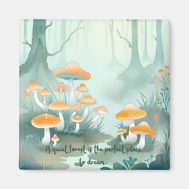 Quiet Forest Dreaming – Mushroom Forest Magnet (Front)