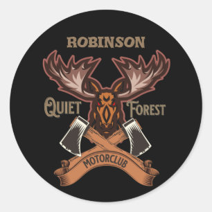 Quiet Forest Motorclub, Cool bike dad personalise Classic Round Sticker