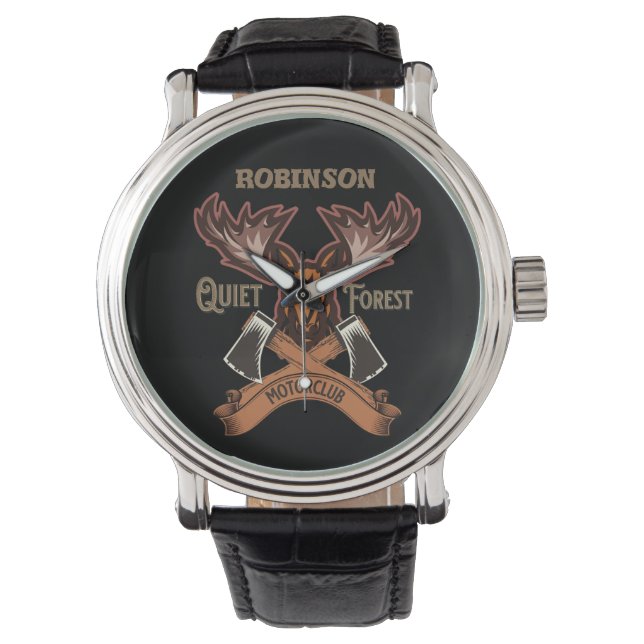 Quiet Forest Motorclub, Cool bike dad personalise Watch (Front)
