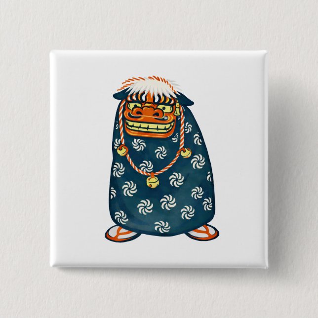 Quiet Icons – Japanese Shishi Lion Mask 15 Cm Square Badge (Front)