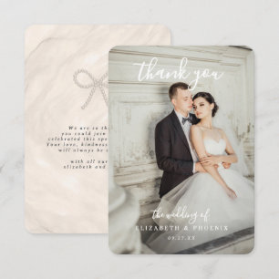 Quiet Luxury Champagne Pearl Bow Wedding Photo Thank You Card