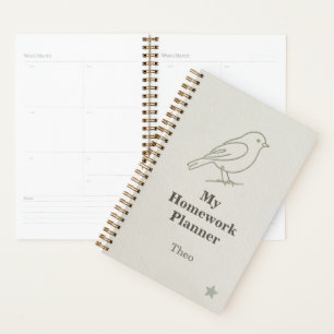 Quiet Luxury Line Art Bird Kids Homework Planner