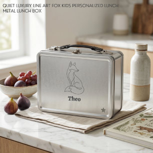 Quiet Luxury Line Art Fox Kids Personalised Lunch Metal Lunch Box