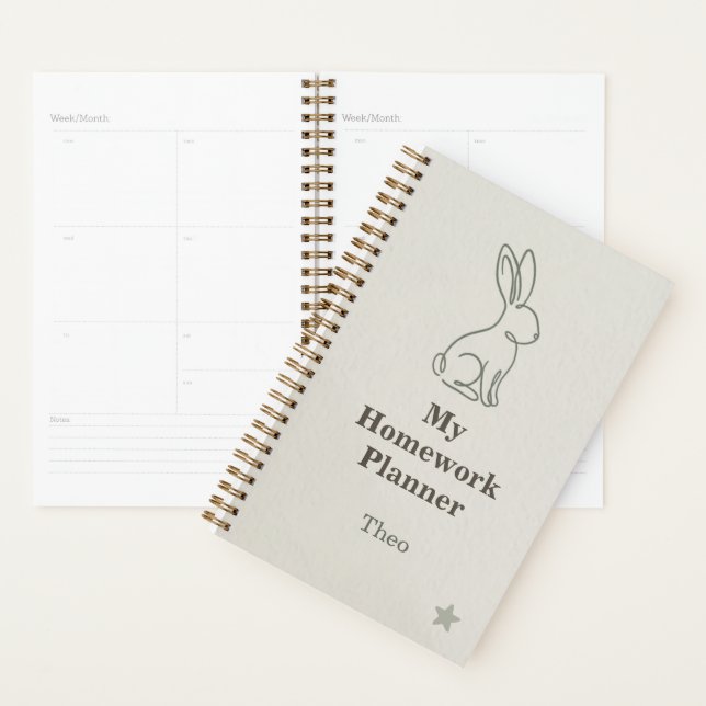 Quiet Luxury Line Art Rabbit Kids Homework Planner (Display)