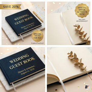 Quiet Luxury Navy Blue & Gold Minimalist Wedding Guest Book