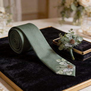 Quiet Luxury Sage Green Botanical Monogram Groom Tie