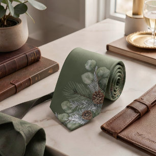 Quiet Luxury Sage Green Botanical Monogram Groom Tie