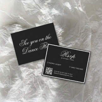 Quiet Luxury Vintage Black Wedding QR Code RSVP Card