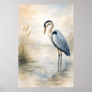 Quiet Marsh Heron   Blue Heron   Poster