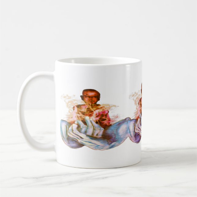 Quiet mind blue hands coffee mug (Left)