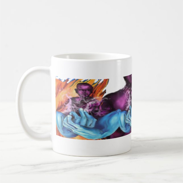 Quiet mind blue hands coffee mug (Left)