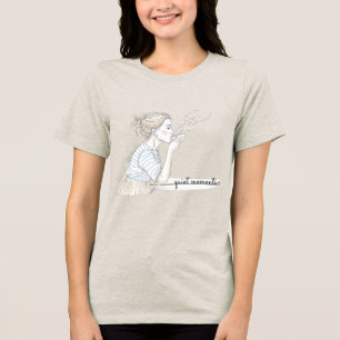 Quiet Moments Coffee Sketch T-Shirt   Girl Drinkin Tri-Blend Shirt