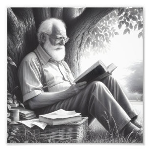 Quiet Moments Old Man Reading in Nature Wall Art
