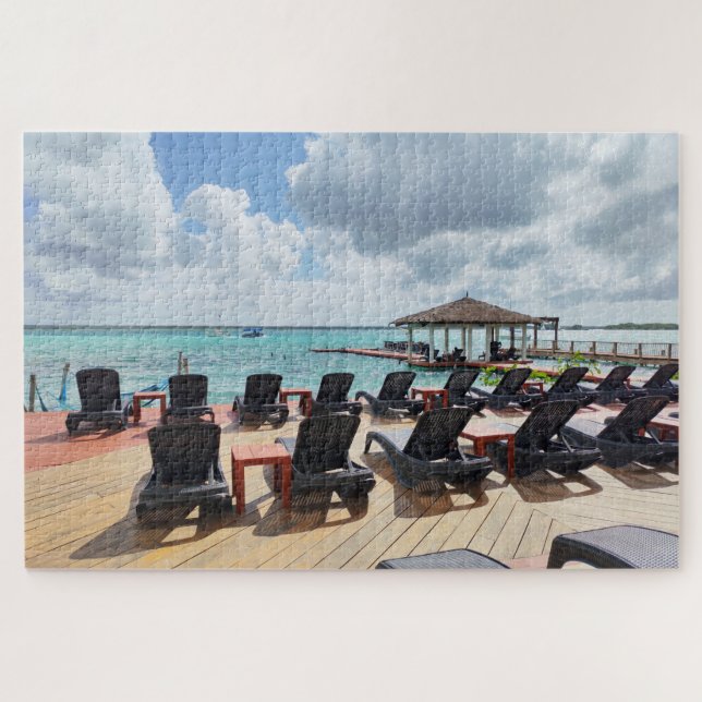 Quiet Morning by the Sea – Peaceful Coastal Deck Jigsaw Puzzle (Horizontal)